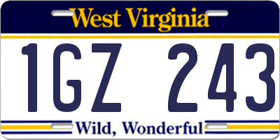 WV license plate 1GZ243