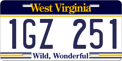 WV license plate 1GZ251
