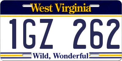 WV license plate 1GZ262
