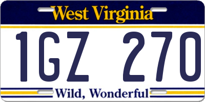 WV license plate 1GZ270