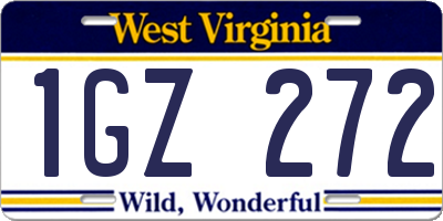 WV license plate 1GZ272