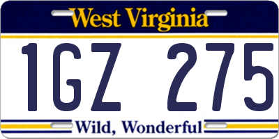 WV license plate 1GZ275
