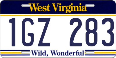 WV license plate 1GZ283
