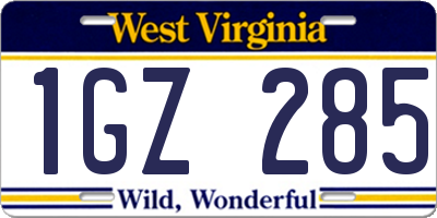 WV license plate 1GZ285