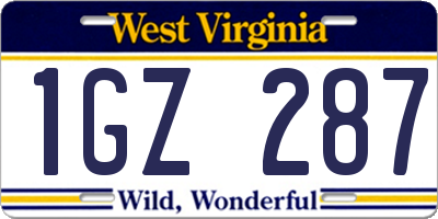 WV license plate 1GZ287