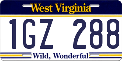 WV license plate 1GZ288