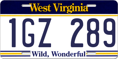 WV license plate 1GZ289