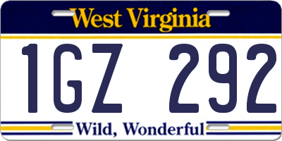 WV license plate 1GZ292