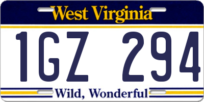 WV license plate 1GZ294
