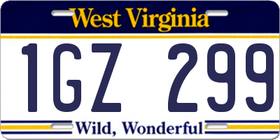 WV license plate 1GZ299