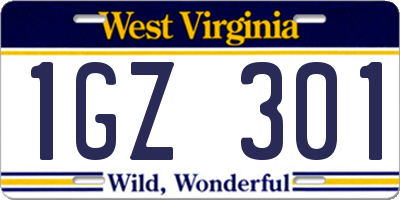 WV license plate 1GZ301