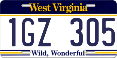 WV license plate 1GZ305