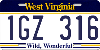WV license plate 1GZ316