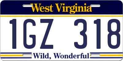 WV license plate 1GZ318