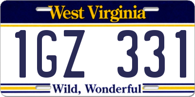 WV license plate 1GZ331