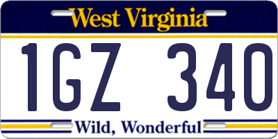 WV license plate 1GZ340