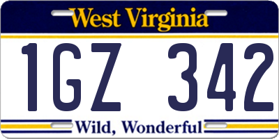 WV license plate 1GZ342