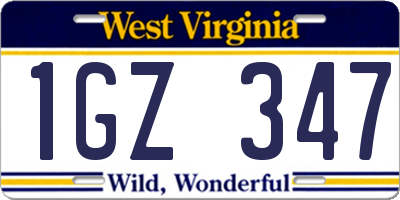 WV license plate 1GZ347
