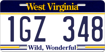 WV license plate 1GZ348