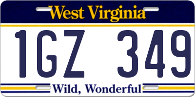 WV license plate 1GZ349