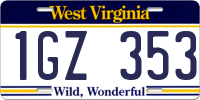 WV license plate 1GZ353