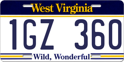 WV license plate 1GZ360