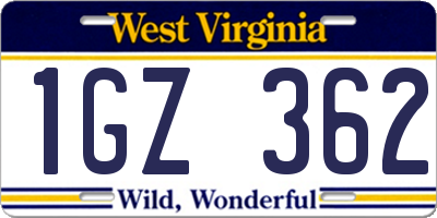 WV license plate 1GZ362