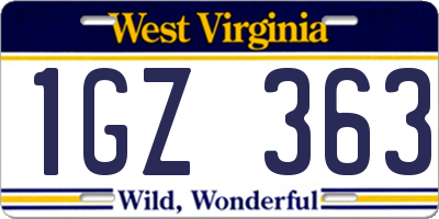 WV license plate 1GZ363