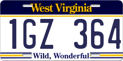 WV license plate 1GZ364