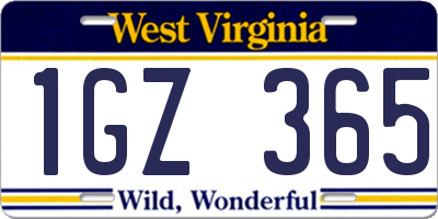 WV license plate 1GZ365