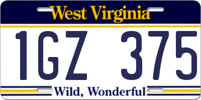 WV license plate 1GZ375