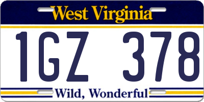 WV license plate 1GZ378