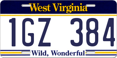 WV license plate 1GZ384