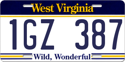 WV license plate 1GZ387