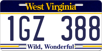 WV license plate 1GZ388