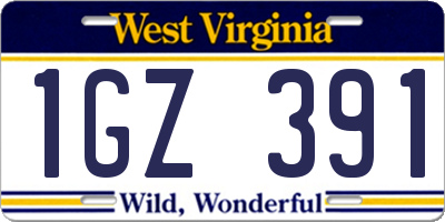 WV license plate 1GZ391