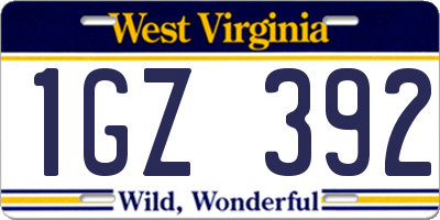 WV license plate 1GZ392
