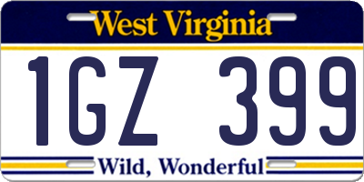 WV license plate 1GZ399
