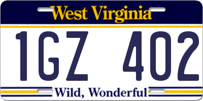 WV license plate 1GZ402