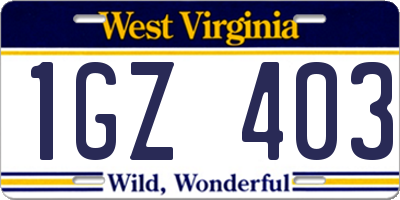 WV license plate 1GZ403