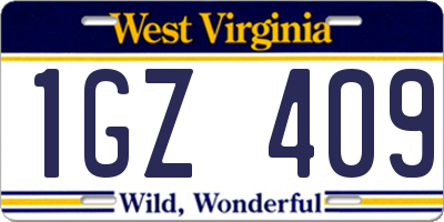 WV license plate 1GZ409