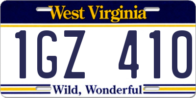 WV license plate 1GZ410