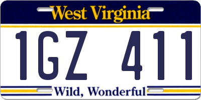WV license plate 1GZ411