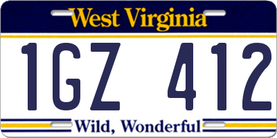 WV license plate 1GZ412
