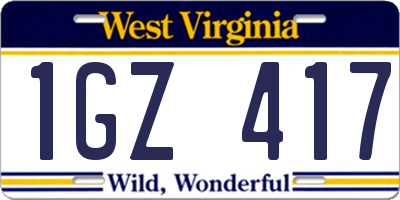 WV license plate 1GZ417