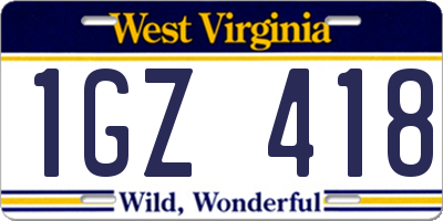 WV license plate 1GZ418