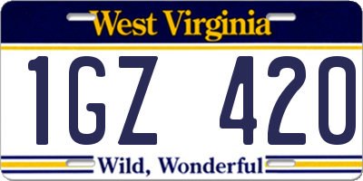 WV license plate 1GZ420