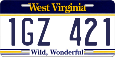 WV license plate 1GZ421