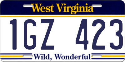 WV license plate 1GZ423