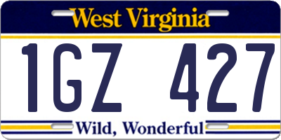 WV license plate 1GZ427